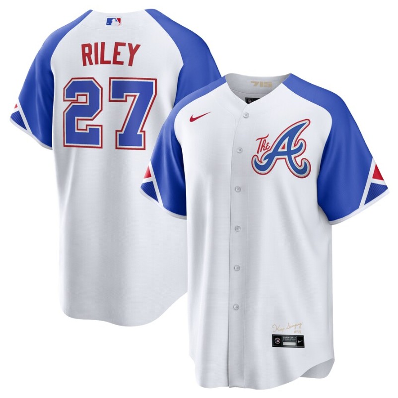 Men's Atlanta Braves #27 Austin Riley White 2023 City Connect Cool Base Stitched Baseball Jersey - Click Image to Close